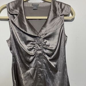 Ann Taylor Women's Gray Silk Stretch Sleeveless Cinched Front Top Size 4